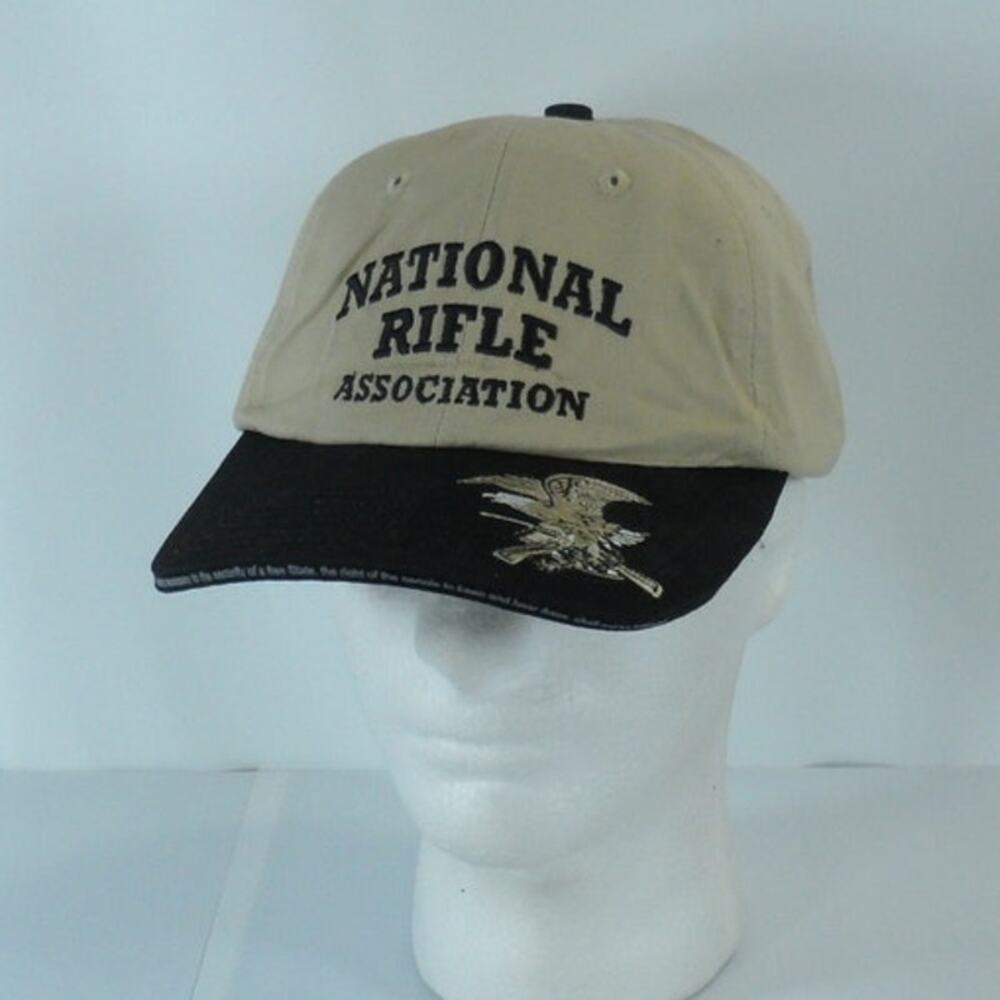 VTG NRA National Rifle Association Embroidered Eagle Strapback Cap Hat Beige